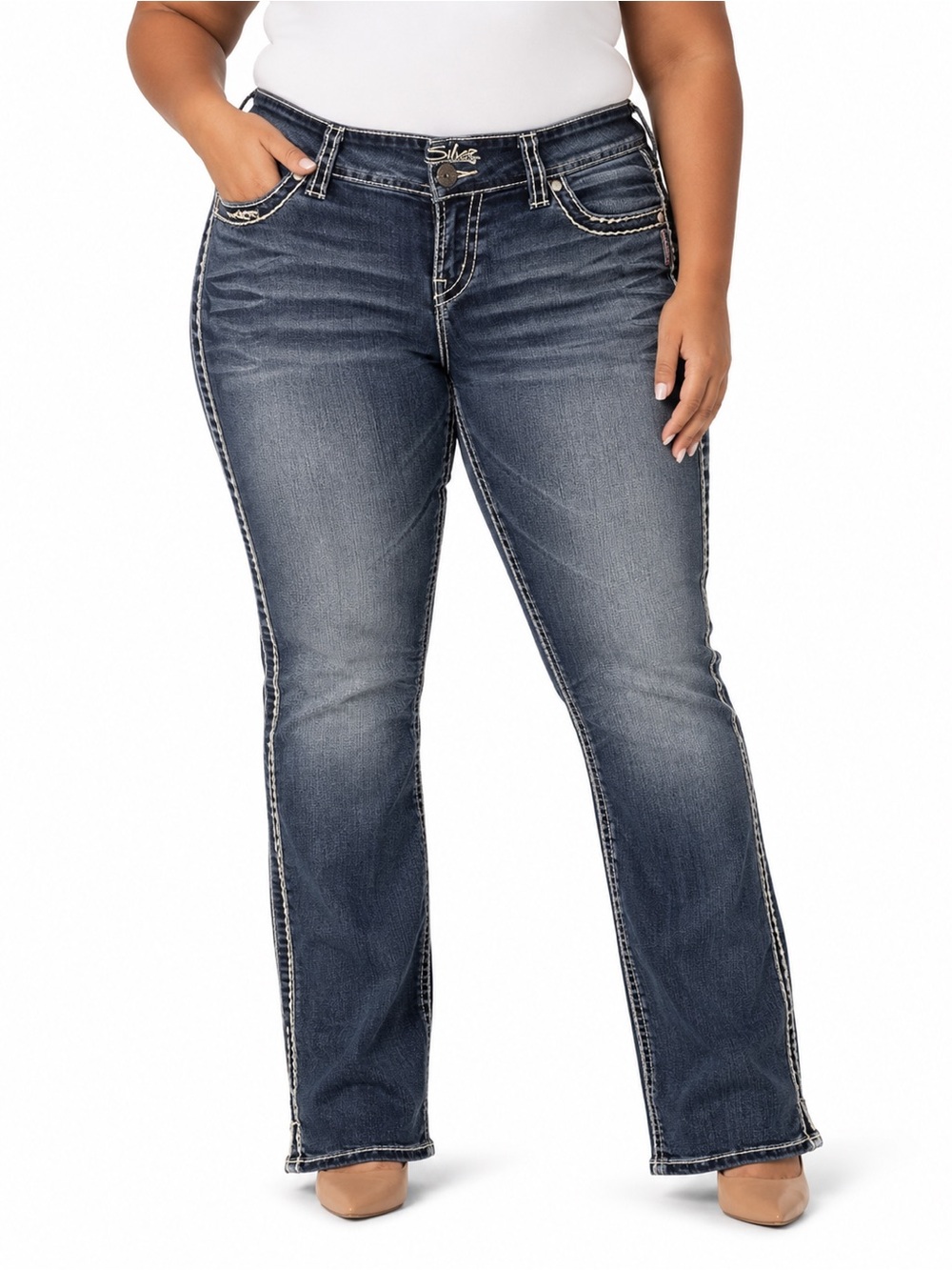 Silver Jeans Women's Indigo Dark Wash Aiko Mid Boot Jeans Size 32